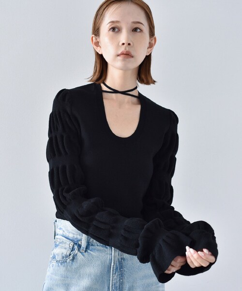 CODE A（コードエー）の「◆CODE A ｜ gathered sleeves knit（ニット/セーター・レディース・グレー/ブラック/ダークパープル・00）」の15枚目の写真