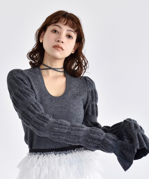 CODE A（コードエー）の「◆CODE A ｜ gathered sleeves knit（ニット/セーター・レディース・グレー/ブラック/ダークパープル・00）」の9枚目の写真