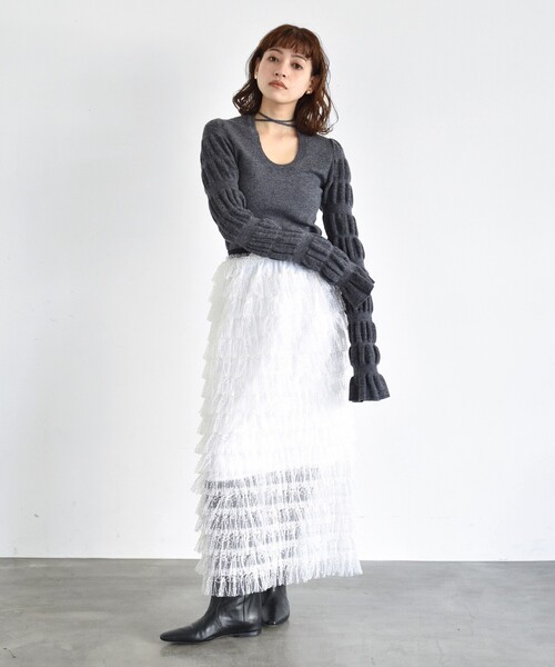 CODE A（コードエー）の「◆CODE A ｜ gathered sleeves knit（ニット/セーター・レディース・グレー/ブラック/ダークパープル・00）」の8枚目の写真