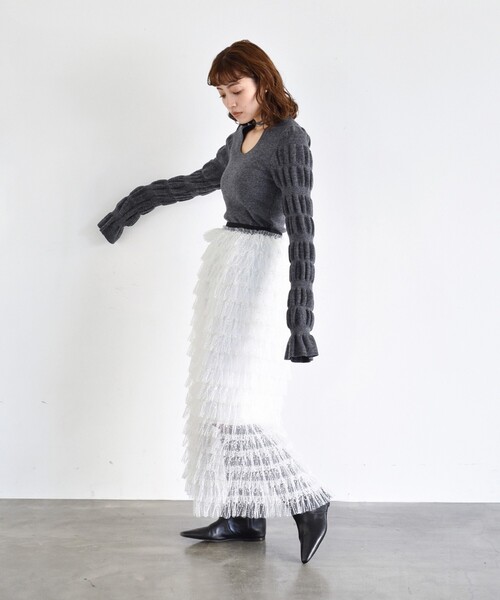 CODE A（コードエー）の「◆CODE A ｜ gathered sleeves knit（ニット/セーター・レディース・グレー/ブラック/ダークパープル・00）」の7枚目の写真