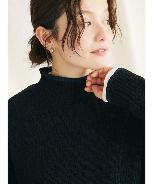 CRAFT STANDARD BOUTIQUE（クラフトスタンダードブティック）の「洗えるモールニット配色プルオーバー（ニット/セーター・レディース・パープル/ブラック/グレイッシュベージュ/マスタード/ブルー/ネイビー・FREE）」の7枚目の写真