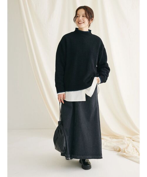 CRAFT STANDARD BOUTIQUE（クラフトスタンダードブティック）の「洗えるモールニット配色プルオーバー（ニット/セーター・レディース・パープル/ブラック/グレイッシュベージュ/マスタード/ブルー/ネイビー・FREE）」の8枚目の写真