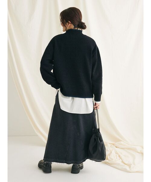 CRAFT STANDARD BOUTIQUE（クラフトスタンダードブティック）の「洗えるモールニット配色プルオーバー（ニット/セーター・レディース・パープル/ブラック/グレイッシュベージュ/マスタード/ブルー/ネイビー・FREE）」の9枚目の写真