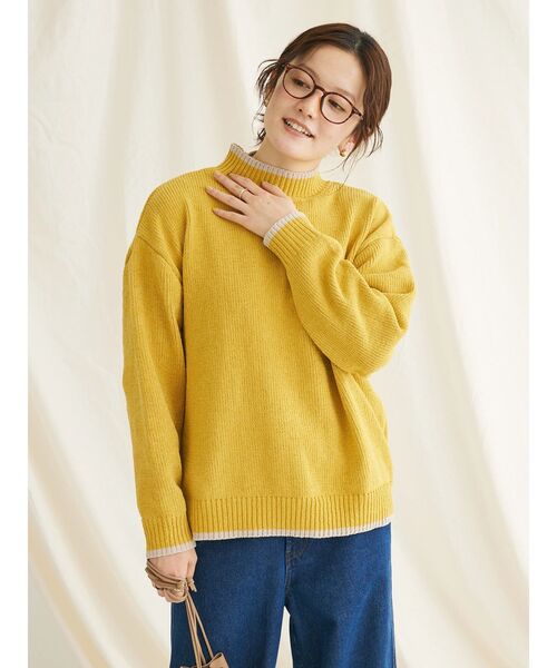 CRAFT STANDARD BOUTIQUE（クラフトスタンダードブティック）の「洗えるモールニット配色プルオーバー（ニット/セーター・レディース・パープル/ブラック/グレイッシュベージュ/マスタード/ブルー/ネイビー・FREE）」の10枚目の写真