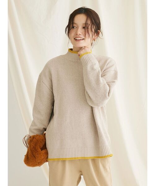 CRAFT STANDARD BOUTIQUE（クラフトスタンダードブティック）の「洗えるモールニット配色プルオーバー（ニット/セーター・レディース・パープル/ブラック/グレイッシュベージュ/マスタード/ブルー/ネイビー・FREE）」の14枚目の写真