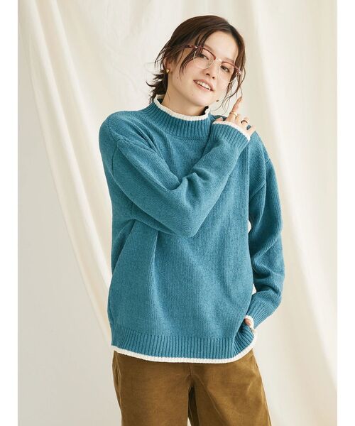 CRAFT STANDARD BOUTIQUE（クラフトスタンダードブティック）の「洗えるモールニット配色プルオーバー（ニット/セーター・レディース・パープル/ブラック/グレイッシュベージュ/マスタード/ブルー/ネイビー・FREE）」の19枚目の写真