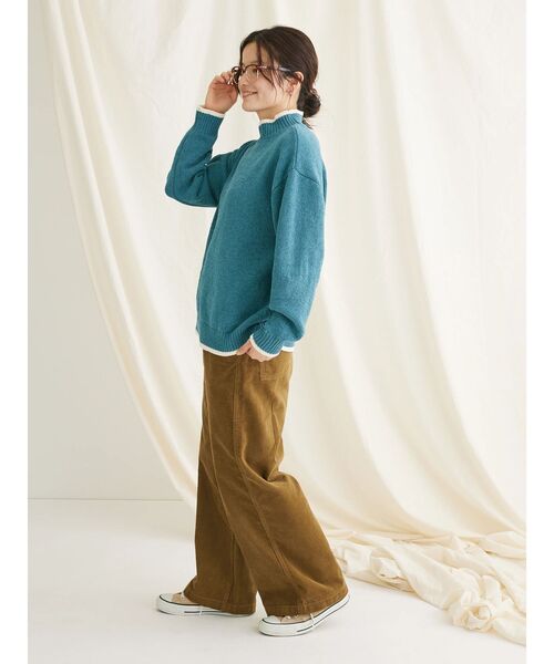 CRAFT STANDARD BOUTIQUE（クラフトスタンダードブティック）の「洗えるモールニット配色プルオーバー（ニット/セーター・レディース・パープル/ブラック/グレイッシュベージュ/マスタード/ブルー/ネイビー・FREE）」の22枚目の写真