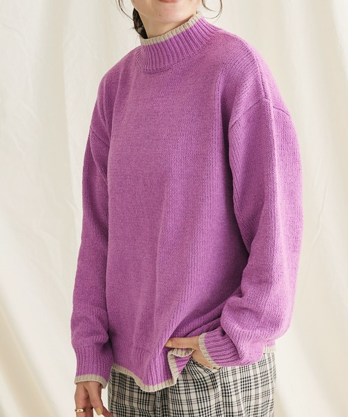 CRAFT STANDARD BOUTIQUE（クラフトスタンダードブティック）の「洗えるモールニット配色プルオーバー（ニット/セーター・レディース・パープル/ブラック/グレイッシュベージュ/マスタード/ブルー/ネイビー・FREE）」の5枚目の写真