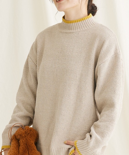 CRAFT STANDARD BOUTIQUE（クラフトスタンダードブティック）の「洗えるモールニット配色プルオーバー（ニット/セーター・レディース・パープル/ブラック/グレイッシュベージュ/マスタード/ブルー/ネイビー・FREE）」の2枚目の写真