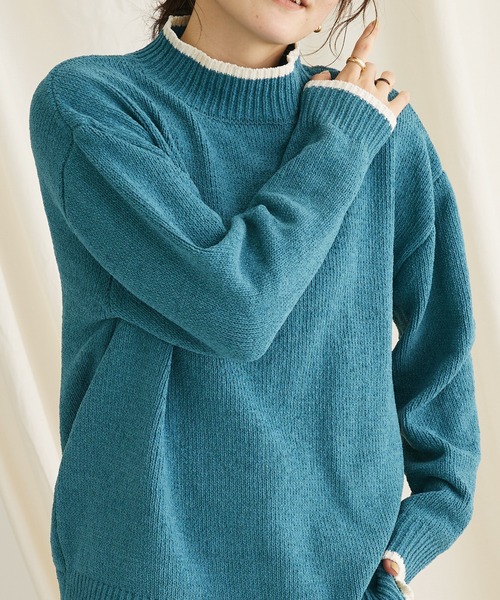 CRAFT STANDARD BOUTIQUE（クラフトスタンダードブティック）の「洗えるモールニット配色プルオーバー（ニット/セーター・レディース・パープル/ブラック/グレイッシュベージュ/マスタード/ブルー/ネイビー・FREE）」の4枚目の写真