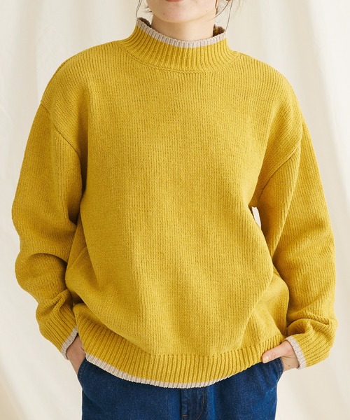 CRAFT STANDARD BOUTIQUE（クラフトスタンダードブティック）の「洗えるモールニット配色プルオーバー（ニット/セーター・レディース・パープル/ブラック/グレイッシュベージュ/マスタード/ブルー/ネイビー・FREE）」の6枚目の写真