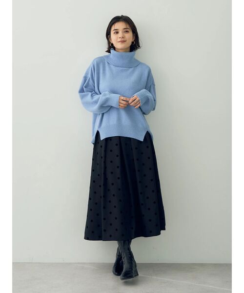 YECCA VECCA（イェッカヴェッカ）の「フロッキードットフレアスカート（スカート・レディース・ブラック/ダークベージュ・S/M）」の7枚目の写真