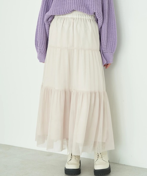 earth music&ecology（アースミュージックアンドエコロジー）の「ティアードチュールスカート（スカート・レディース・ブラック/グレー/ライトベージュ・FREE）」の3枚目の写真