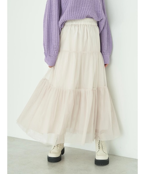 earth music&ecology（アースミュージックアンドエコロジー）の「ティアードチュールスカート（スカート・レディース・ブラック/グレー/ライトベージュ・FREE）」の10枚目の写真