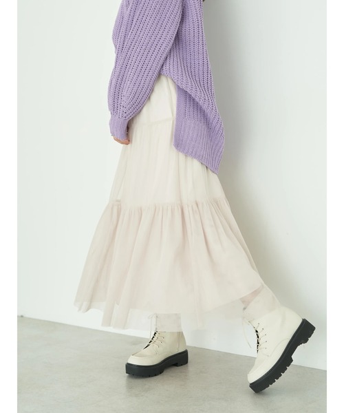 earth music&ecology（アースミュージックアンドエコロジー）の「ティアードチュールスカート（スカート・レディース・ブラック/グレー/ライトベージュ・FREE）」の17枚目の写真