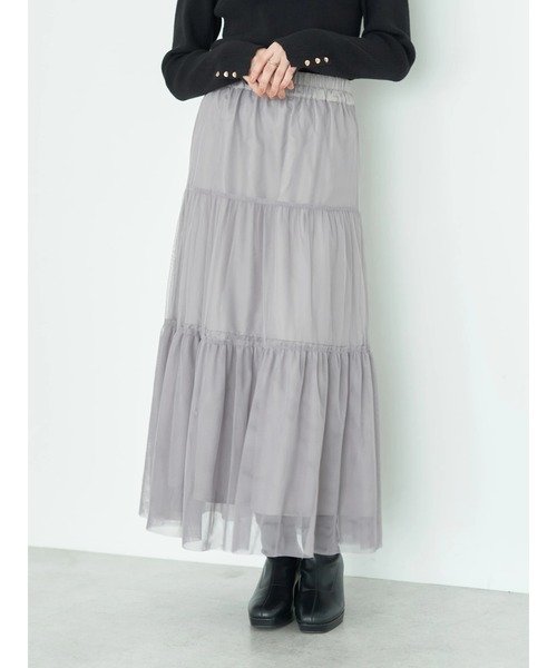 earth music&ecology（アースミュージックアンドエコロジー）の「ティアードチュールスカート（スカート・レディース・ブラック/グレー/ライトベージュ・FREE）」の4枚目の写真