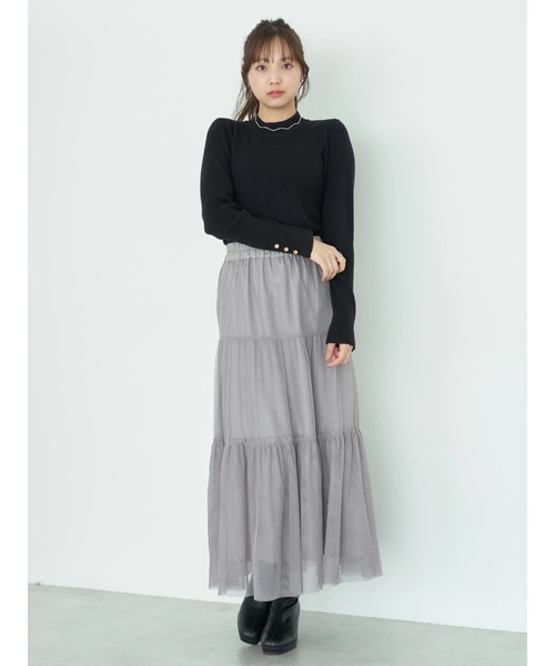 earth music&ecology（アースミュージックアンドエコロジー）の「ティアードチュールスカート（スカート・レディース・ブラック/グレー/ライトベージュ・FREE）」の7枚目の写真