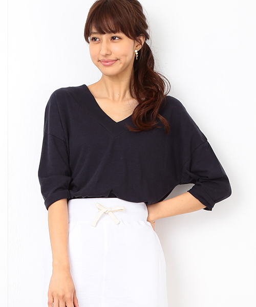 B:MING by BEAMS(ビーミングバイビームス)の「ビーミング by ビームス / リヨセルVネックチュニック(Tシャツ/カットソー・レディース・ホワイト/ケリー/ネイビー・ONE SIZE)」の3枚目の写真