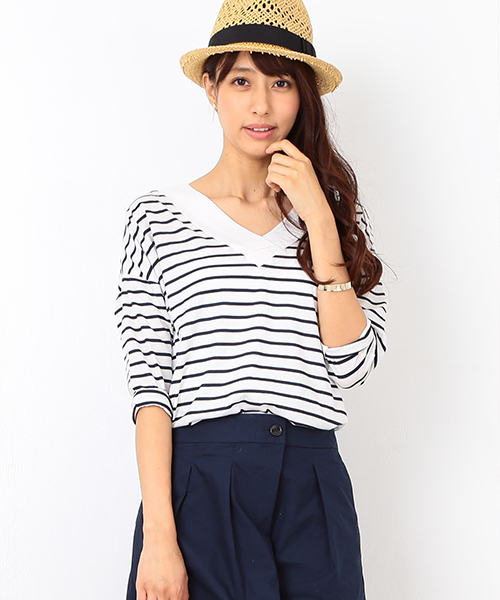 B:MING by BEAMS(ビーミングバイビームス)の「ビーミング by ビームス / リヨセルVネックチュニック(Tシャツ/カットソー・レディース・ホワイト/ケリー/ネイビー・ONE SIZE)」の1枚目の写真