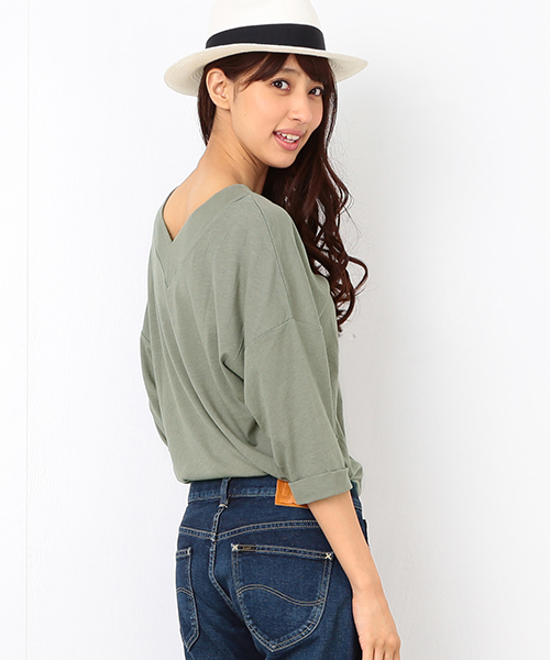 B:MING by BEAMS(ビーミングバイビームス)の「ビーミング by ビームス / リヨセルVネックチュニック(Tシャツ/カットソー・レディース・ホワイト/ケリー/ネイビー・ONE SIZE)」の4枚目の写真