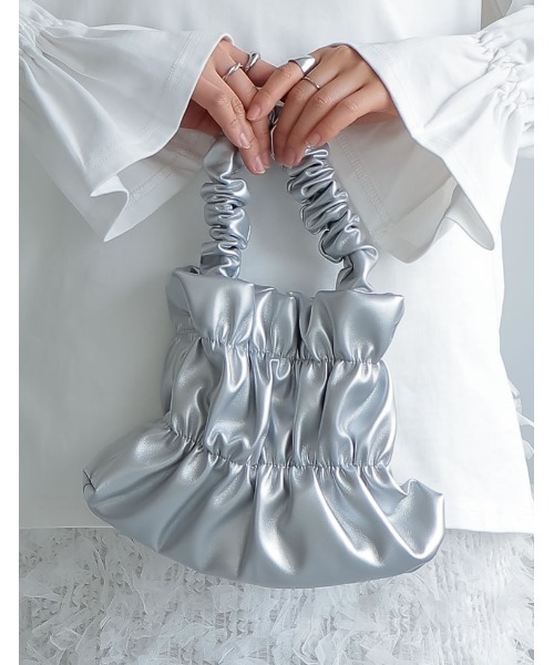 Re:EDIT（リエディ）の「フェイクレザーギャザーハンドバッグ（ハンドバッグ・レディース・ホワイト/ブラック/イエロー/シルバー・FREE）」の4枚目の写真