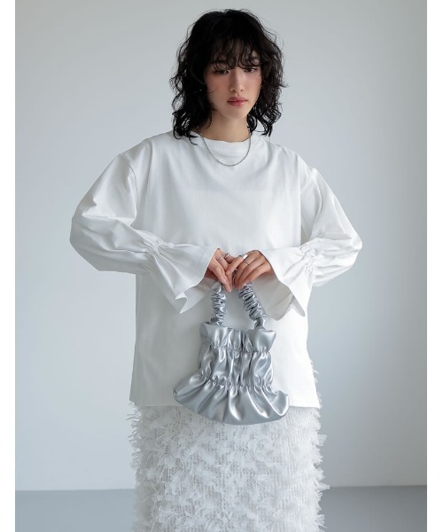 Re:EDIT（リエディ）の「フェイクレザーギャザーハンドバッグ（ハンドバッグ・レディース・ホワイト/ブラック/イエロー/シルバー・FREE）」の5枚目の写真