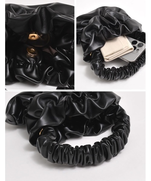 Re:EDIT（リエディ）の「フェイクレザーギャザーハンドバッグ（ハンドバッグ・レディース・ホワイト/ブラック/イエロー/シルバー・FREE）」の12枚目の写真