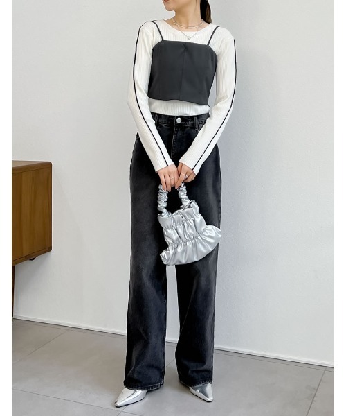 Re:EDIT（リエディ）の「フェイクレザーギャザーハンドバッグ（ハンドバッグ・レディース・ホワイト/ブラック/イエロー/シルバー・FREE）」の7枚目の写真