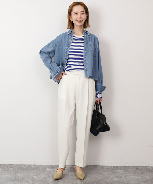 SLOBE IENA（スローブイエナ）の「ダブルクロスセンタープレスパンツ（その他パンツ・レディース・グリーン/ホワイト・38/36）」の7枚目の写真