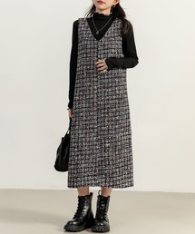DAY CLOSET（デイ クローゼット）の「レディース ツイード風異素材MIXジャンスカ（ジャンパースカート・レディース）」