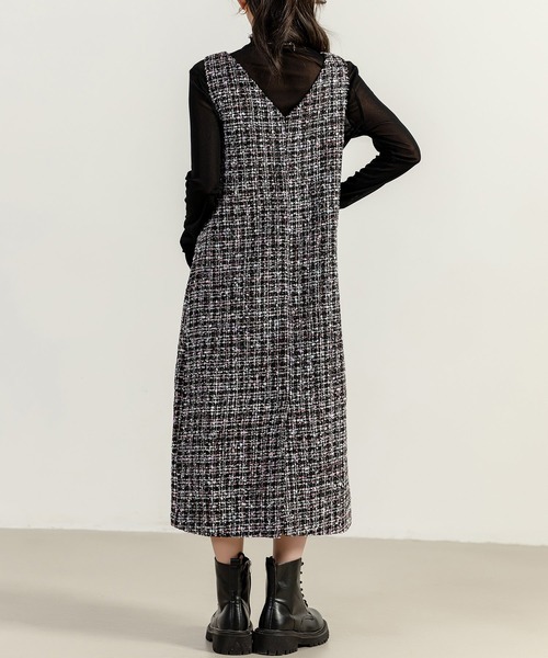 DAY CLOSET（デイ クローゼット）の「レディース ツイード風異素材MIXジャンスカ（ジャンパースカート・レディース・ブラック・FREE）」の8枚目の写真