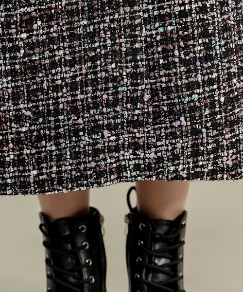 DAY CLOSET（デイ クローゼット）の「レディース ツイード風異素材MIXジャンスカ（ジャンパースカート・レディース・ブラック・FREE）」の10枚目の写真