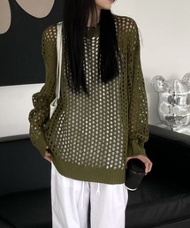 オーバーサイズ かぎ編みトップス