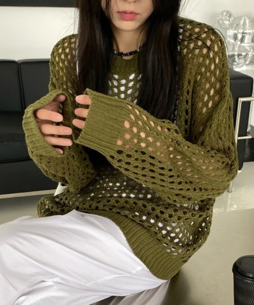 Ritzy(リッツィー)の「オーバーサイズ かぎ編みトップス(その他トップス・レディース・カーキ/ブラック/ホワイト/チャコールグレー・FREE)」の12枚目の写真