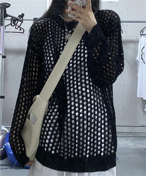 Ritzy(リッツィー)の「オーバーサイズ かぎ編みトップス(その他トップス・レディース・カーキ/ブラック/ホワイト/チャコールグレー・FREE)」の18枚目の写真
