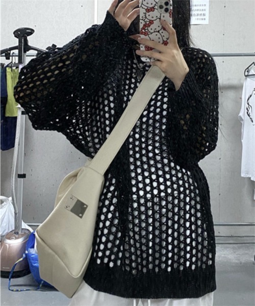 Ritzy(リッツィー)の「オーバーサイズ かぎ編みトップス(その他トップス・レディース・カーキ/ブラック/ホワイト/チャコールグレー・FREE)」の19枚目の写真