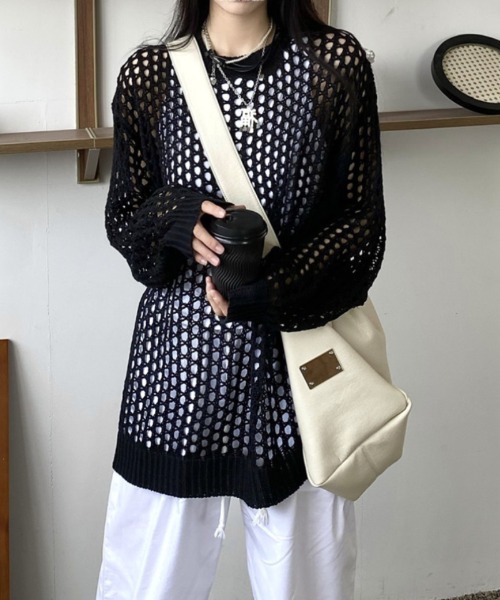 Ritzy(リッツィー)の「オーバーサイズ かぎ編みトップス(その他トップス・レディース・カーキ/ブラック/ホワイト/チャコールグレー・FREE)」の20枚目の写真