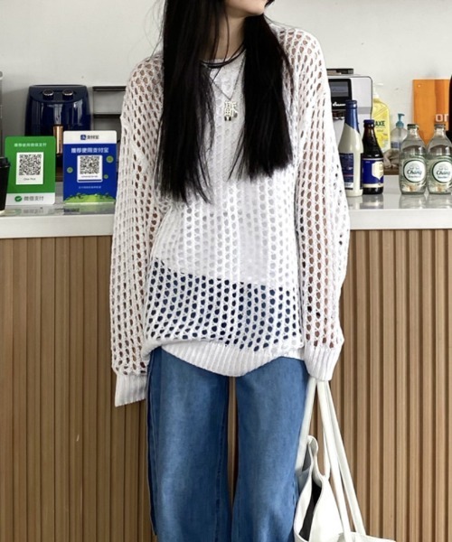 Ritzy(リッツィー)の「オーバーサイズ かぎ編みトップス(その他トップス・レディース・カーキ/ブラック/ホワイト/チャコールグレー・FREE)」の22枚目の写真