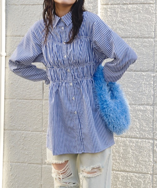 Auntie Rosa Holiday(アンティローザホリデー)の「ストライプシャーリングビスチェシャツ(シャツ/ブラウス・レディース・ネイビー/ブルー・FREE)」の20枚目の写真