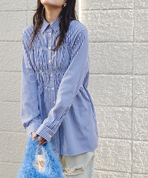 Auntie Rosa Holiday(アンティローザホリデー)の「ストライプシャーリングビスチェシャツ(シャツ/ブラウス・レディース・ネイビー/ブルー・FREE)」の19枚目の写真