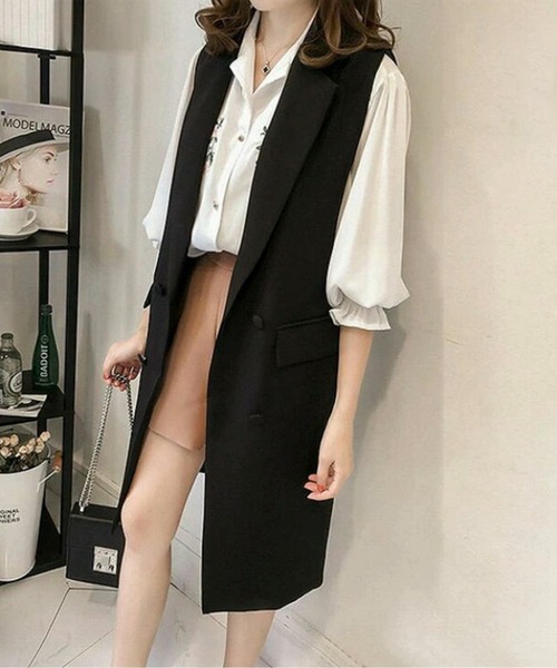 AMELY(エミリー)の「ロングジレベスト(ベスト・レディース・キャメル/カーキ/ブラック・M/L/XL)」の3枚目の写真