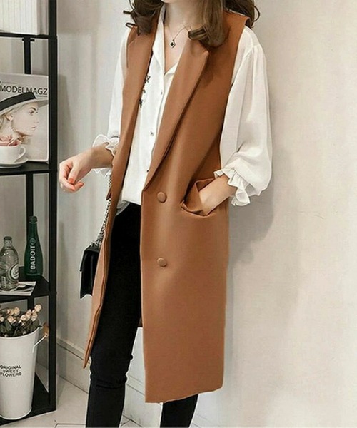 AMELY(エミリー)の「ロングジレベスト(ベスト・レディース・キャメル/カーキ/ブラック・M/L/XL)」の4枚目の写真