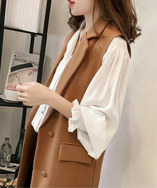 AMELY(エミリー)の「ロングジレベスト(ベスト・レディース・キャメル/カーキ/ブラック・M/L/XL)」の6枚目の写真