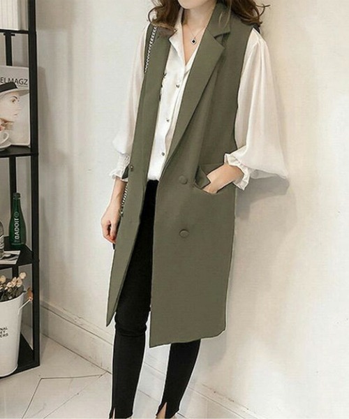 AMELY(エミリー)の「ロングジレベスト(ベスト・レディース・キャメル/カーキ/ブラック・M/L/XL)」の8枚目の写真