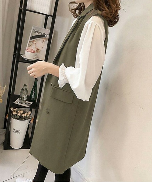AMELY(エミリー)の「ロングジレベスト(ベスト・レディース・キャメル/カーキ/ブラック・M/L/XL)」の9枚目の写真