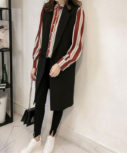 AMELY(エミリー)の「ロングジレベスト(ベスト・レディース・キャメル/カーキ/ブラック・M/L/XL)」の13枚目の写真
