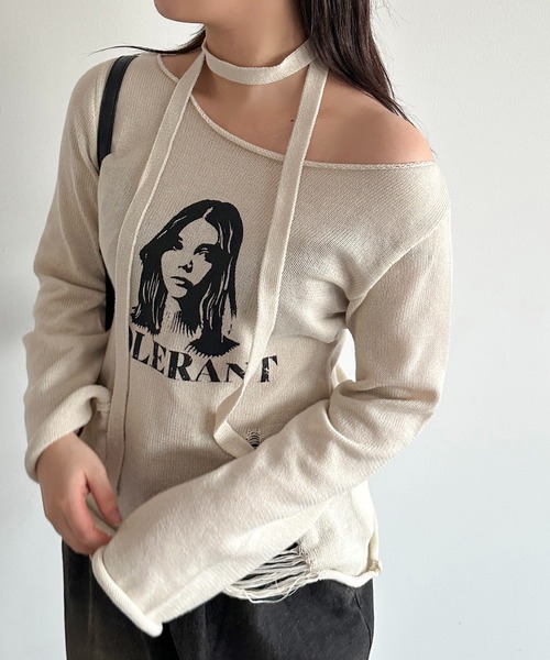 apres jour mignon（アプレジュールミニョン）の「チョーカー付きダメージニット【ZOZOTOWN限定アイテム】（ニット/セーター・レディース・アイボリー/ブラック/ブラック系その他・フリー/X-LARGE）」の8枚目の写真