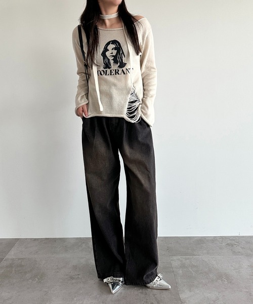 apres jour mignon（アプレジュールミニョン）の「チョーカー付きダメージニット【ZOZOTOWN限定アイテム】（ニット/セーター・レディース・アイボリー/ブラック/ブラック系その他・フリー/X-LARGE）」の10枚目の写真