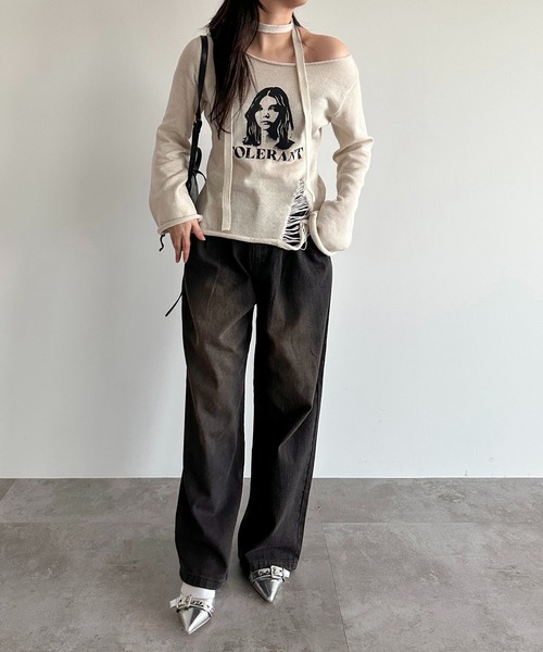 apres jour mignon（アプレジュールミニョン）の「チョーカー付きダメージニット【ZOZOTOWN限定アイテム】（ニット/セーター・レディース・アイボリー/ブラック/ブラック系その他・フリー/X-LARGE）」の11枚目の写真