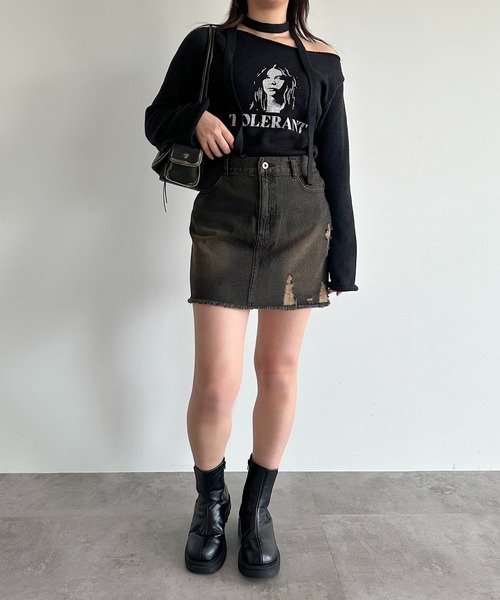 apres jour mignon（アプレジュールミニョン）の「チョーカー付きダメージニット【ZOZOTOWN限定アイテム】（ニット/セーター・レディース・アイボリー/ブラック/ブラック系その他・フリー/X-LARGE）」の16枚目の写真